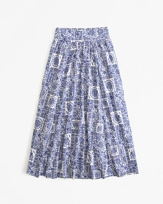 Pattern Mixed Poplin Tiered Maxi Skirt