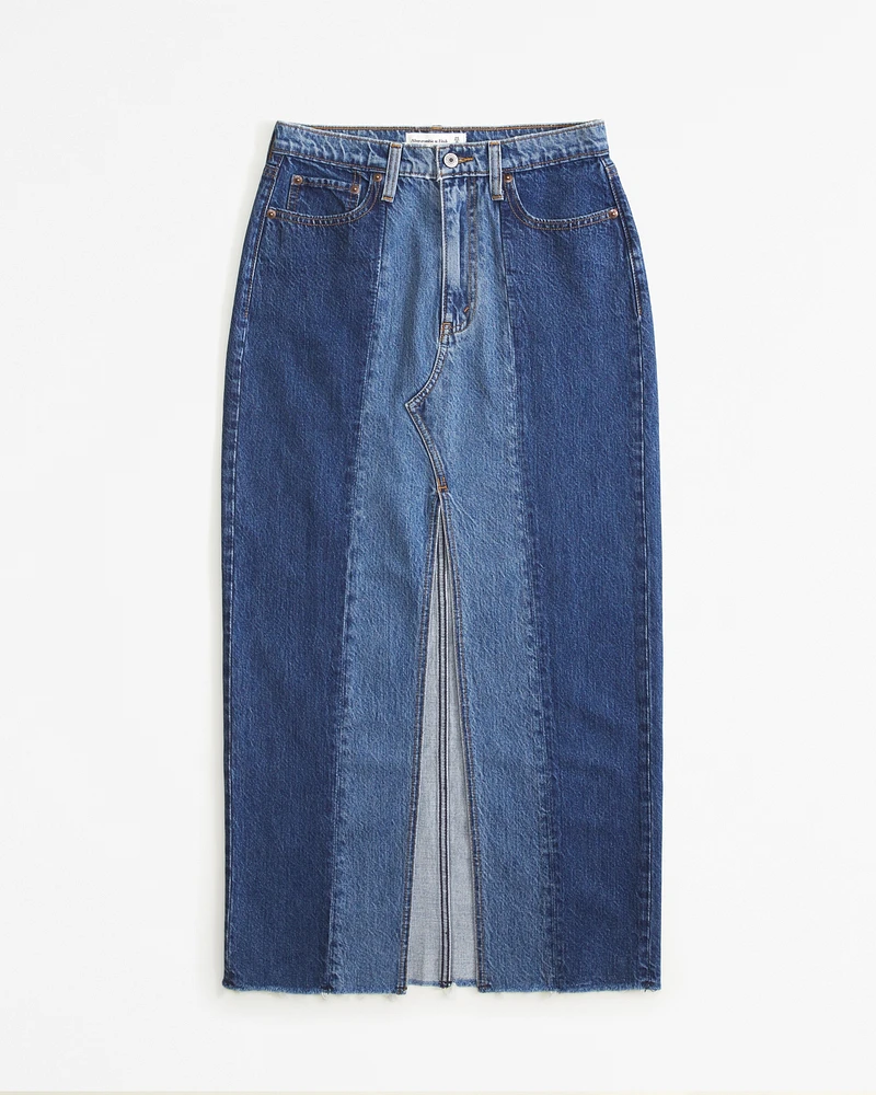 Two-Tone Denim Maxi Skirt