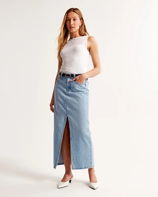 Low Rise Denim Maxi Skirt