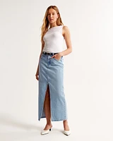 Low Rise Denim Maxi Skirt