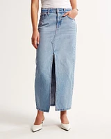 Low Rise Denim Maxi Skirt