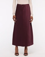 Mid Rise Satin Maxi Skirt