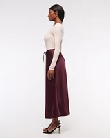 Mid Rise Satin Maxi Skirt