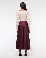 Mid Rise Satin Maxi Skirt