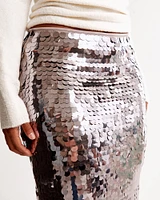 High Rise Sequin Midi Skirt