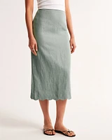 Premium Linen Scallop-Hem Midi Skirt