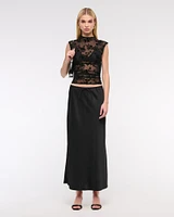 Mid Rise Satin Maxi Skirt