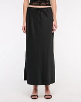 Mid Rise Satin Maxi Skirt