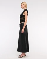 Mid Rise Satin Maxi Skirt