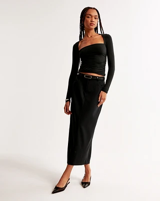 Mid Rise Tailored Maxi Skirt