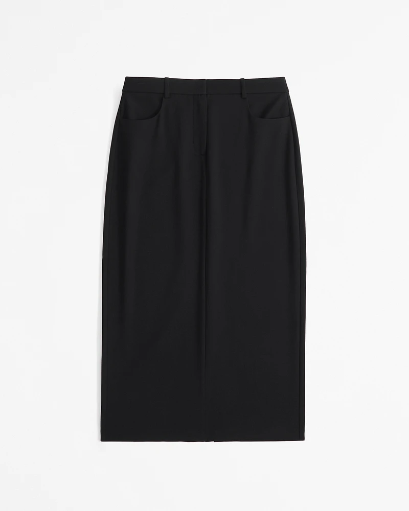 Mid Rise Tailored Maxi Skirt