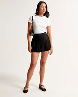 Pleated Wrap Mini Skirt