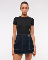 Mid Rise Denim Wrap Mini Skirt