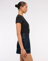 Mid Rise Denim Wrap Mini Skirt