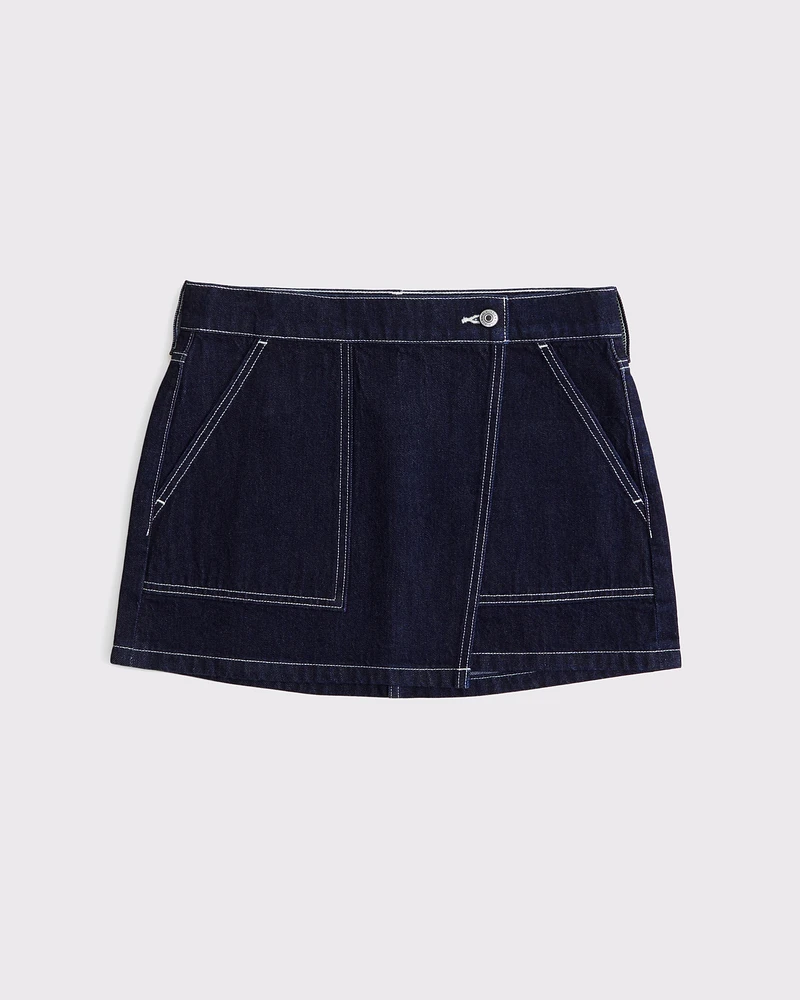 Mid Rise Denim Wrap Mini Skirt