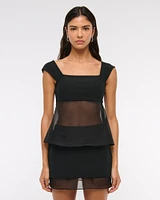 Mid Rise Sheer Hem Mini Skort