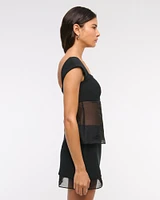 Mid Rise Sheer Hem Mini Skort