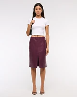 Mid Rise Vegan Leather Pencil Midi Skirt