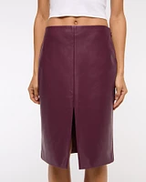 Mid Rise Vegan Leather Pencil Midi Skirt