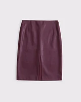 Mid Rise Vegan Leather Pencil Midi Skirt