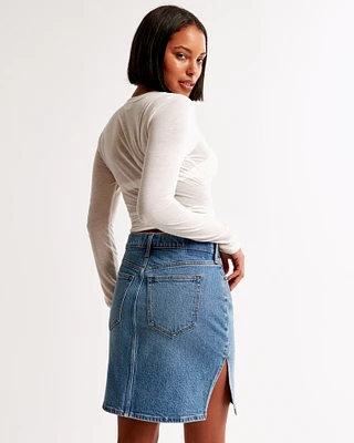 Mid Rise Denim Pencil Midi Skirt
