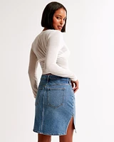 Mid Rise Denim Pencil Midi Skirt