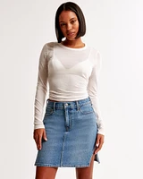 Mid Rise Denim Pencil Midi Skirt