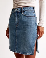 Mid Rise Denim Pencil Midi Skirt