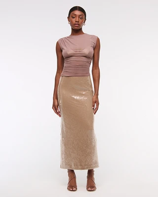 High Rise Sequin Sheer Maxi Skirt