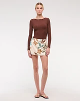 The A&F Scarlett Mid Rise Linen-Blend Mini Skort