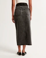 Stacked Waistband Denim Maxi Skirt