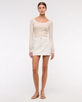 Mid Rise Denim Mini Skirt