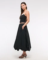 Mid Rise Bubble Hem Maxi Skirt