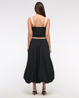 Mid Rise Bubble Hem Maxi Skirt