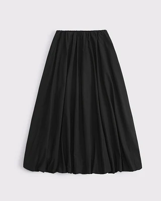 Mid Rise Bubble Hem Maxi Skirt