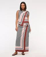 High Rise Scarf Style Wrap Maxi Skirt