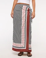 High Rise Scarf Style Wrap Maxi Skirt