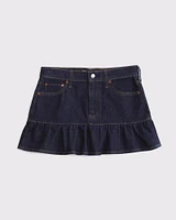 Mid Rise Drop-Waist Ruffle Denim Mini Skirt