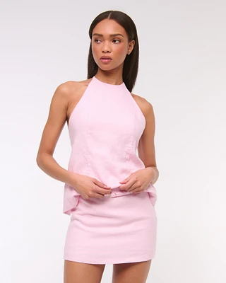 Mid Rise Premium Linen Belted Mini Skort