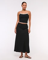 Mid Rise Linen-Blend Maxi Skirt