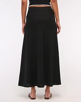 Mid Rise Linen-Blend Maxi Skirt