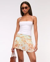 Mid Rise Asymmetrical Flirty Ruched Mini Skort