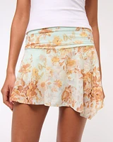 Mid Rise Asymmetrical Flirty Ruched Mini Skort