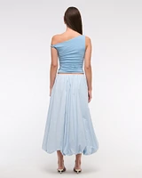 Mid Rise Bubble Hem Maxi Skirt