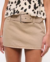 Low Rise Belted Denim Mini Skort