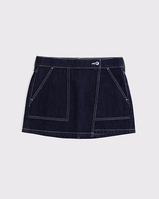 Mid Rise Denim Wrap Mini Skirt