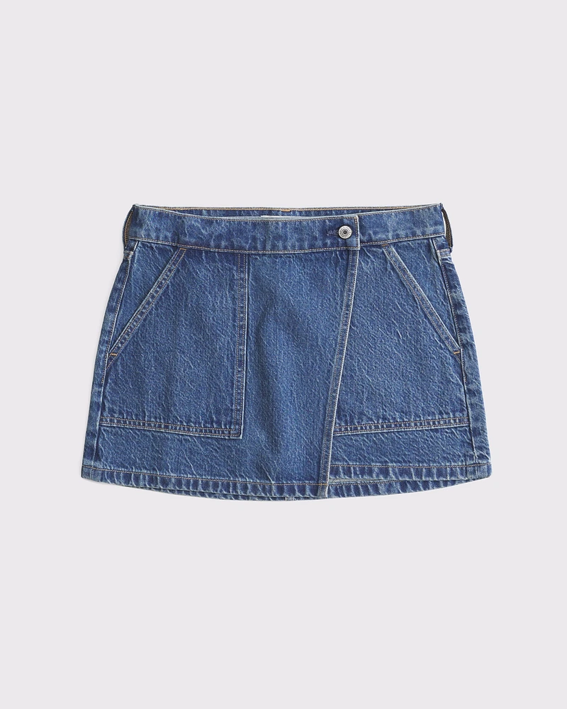 Mid Rise Denim Wrap Mini Skirt