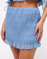 Mid Rise Sheer Ruched Mini Skort