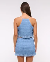 Mid Rise Sheer Ruched Mini Skort
