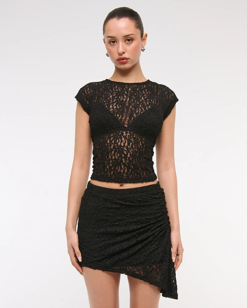 Mid Rise Asymmetrical Hem Midi Skirt
